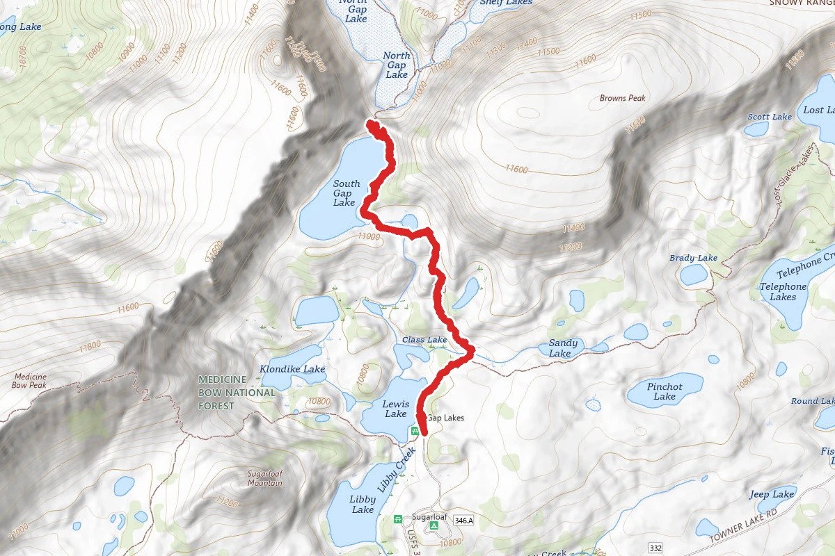 Lewis Lake, South Gap Lake, and Snowy Mountains Trail