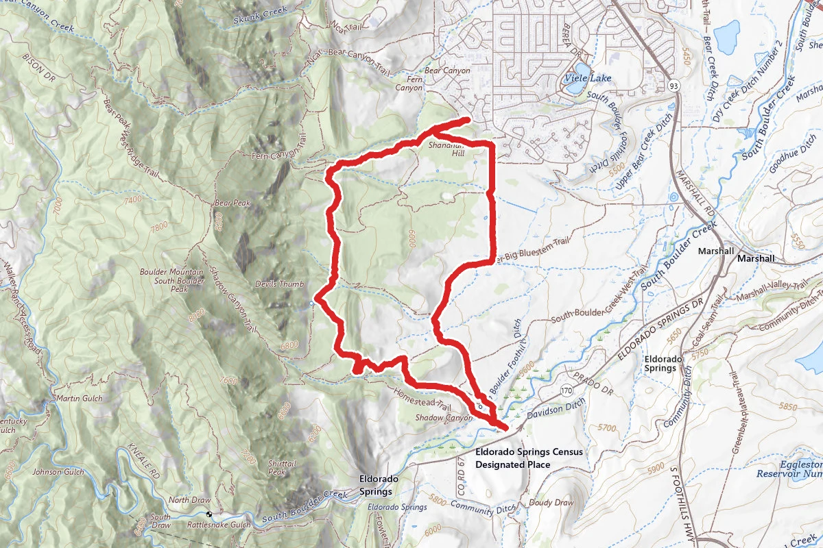 Shanahan North Fork Trail to Mesa Trail Loop