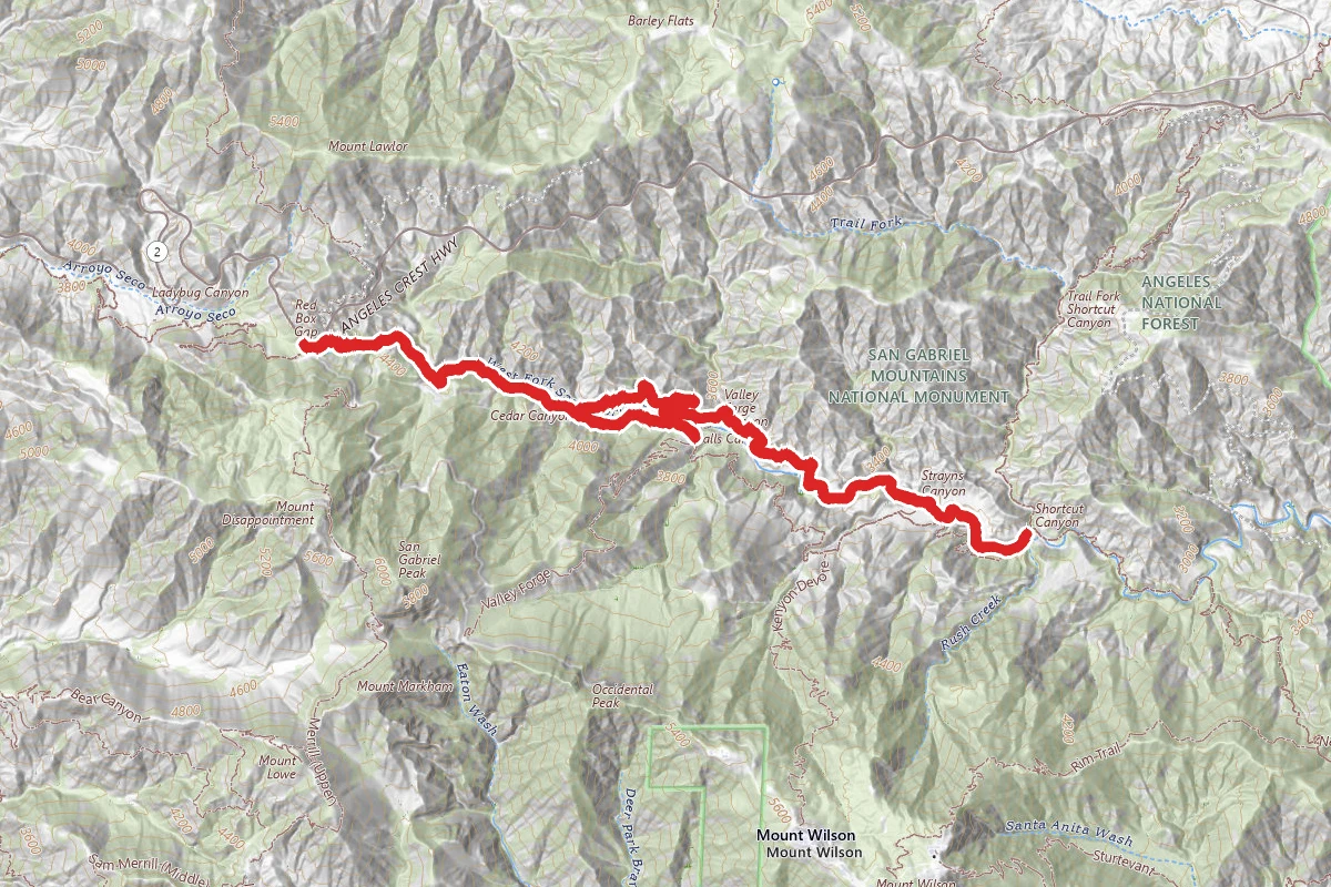 Red Box Trail to West Fork Campground route map