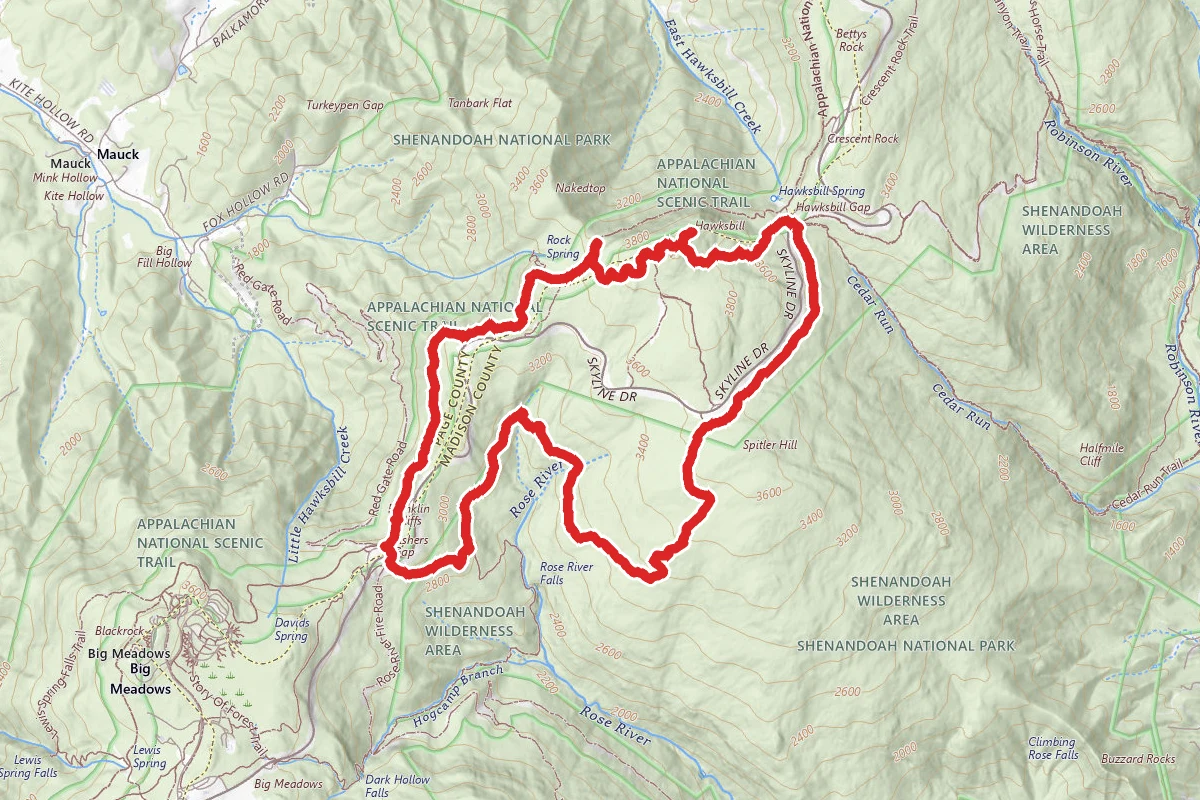 Hawksbill Mountain, Franklin Cliffs, Big Meadows Horse Trail