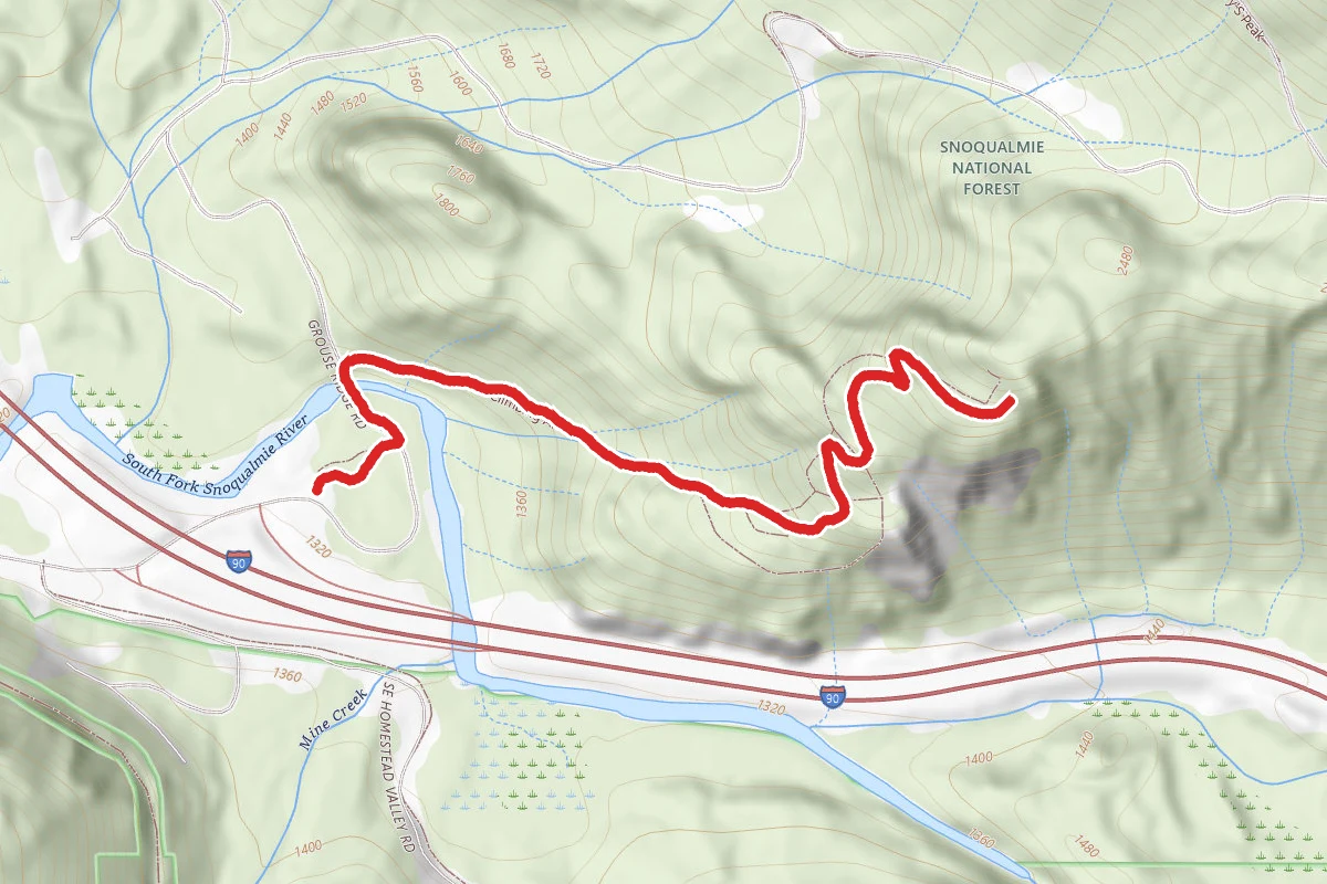 Winter Block via Birdhouse Trail route map