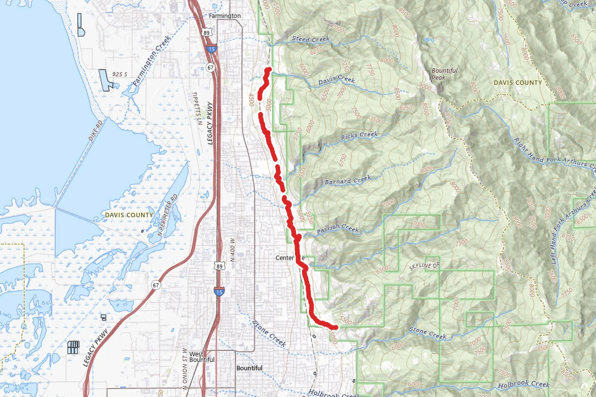 Bonneville Shoreline Trail North from Skyline Drive