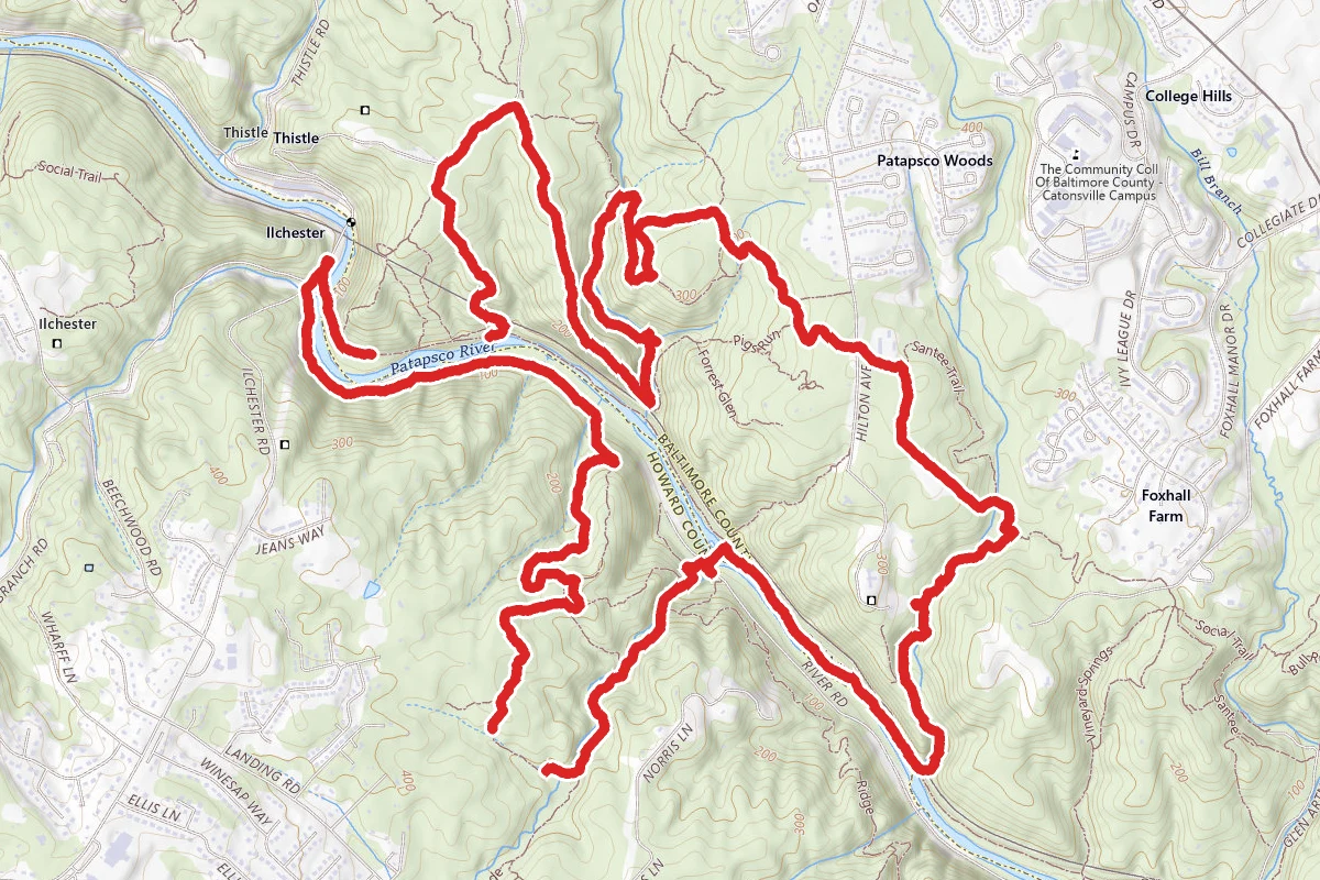 Grist Mill, Sawmill Branch, Santee Branch, Cascade Falls, Ilchester Trail Loop
