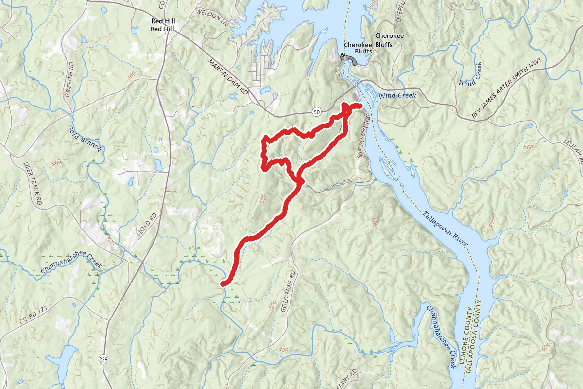 Cherokee Bluffs Dam Railroad and John B. Scott Forever Wild Loop