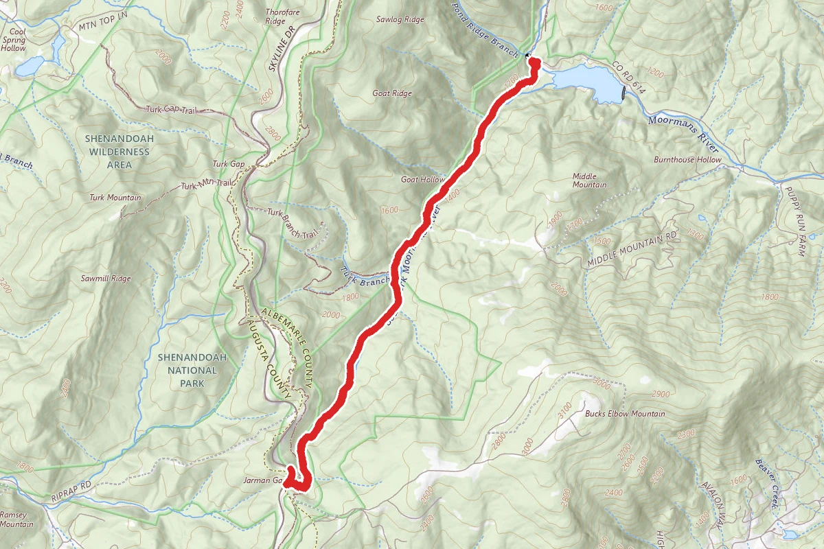 Charlottesville Reservoir to Jarman Gap route map