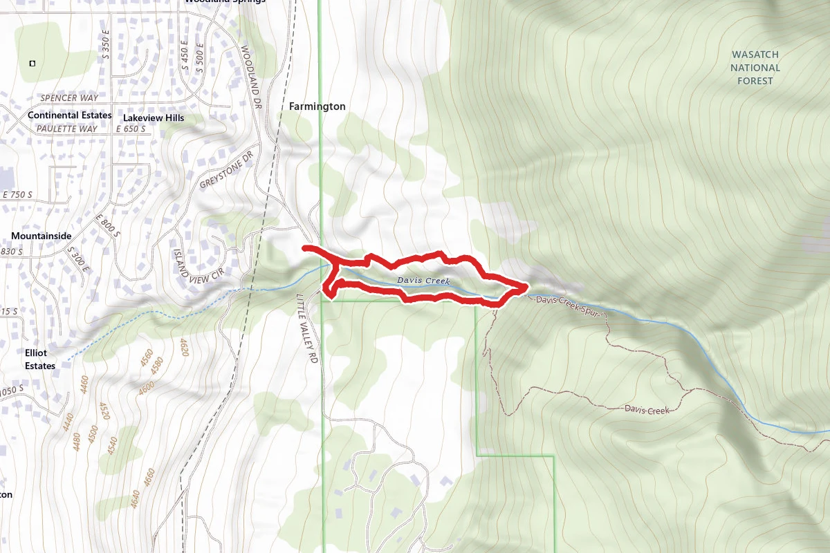Triumph Trail and Davis Creek 1st Waterfall Section route map