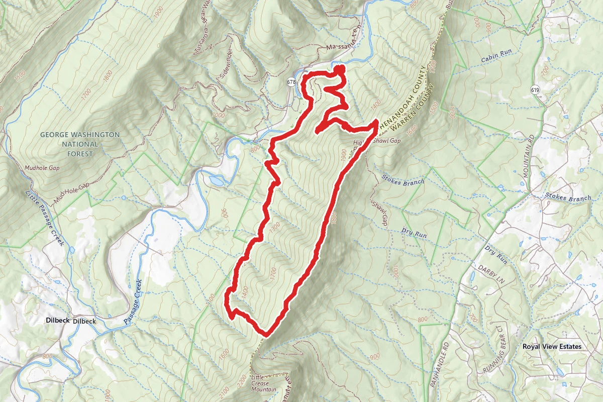 Tuscarora Trail to Massanutten Mountain Trail to Botts Trail Loop
