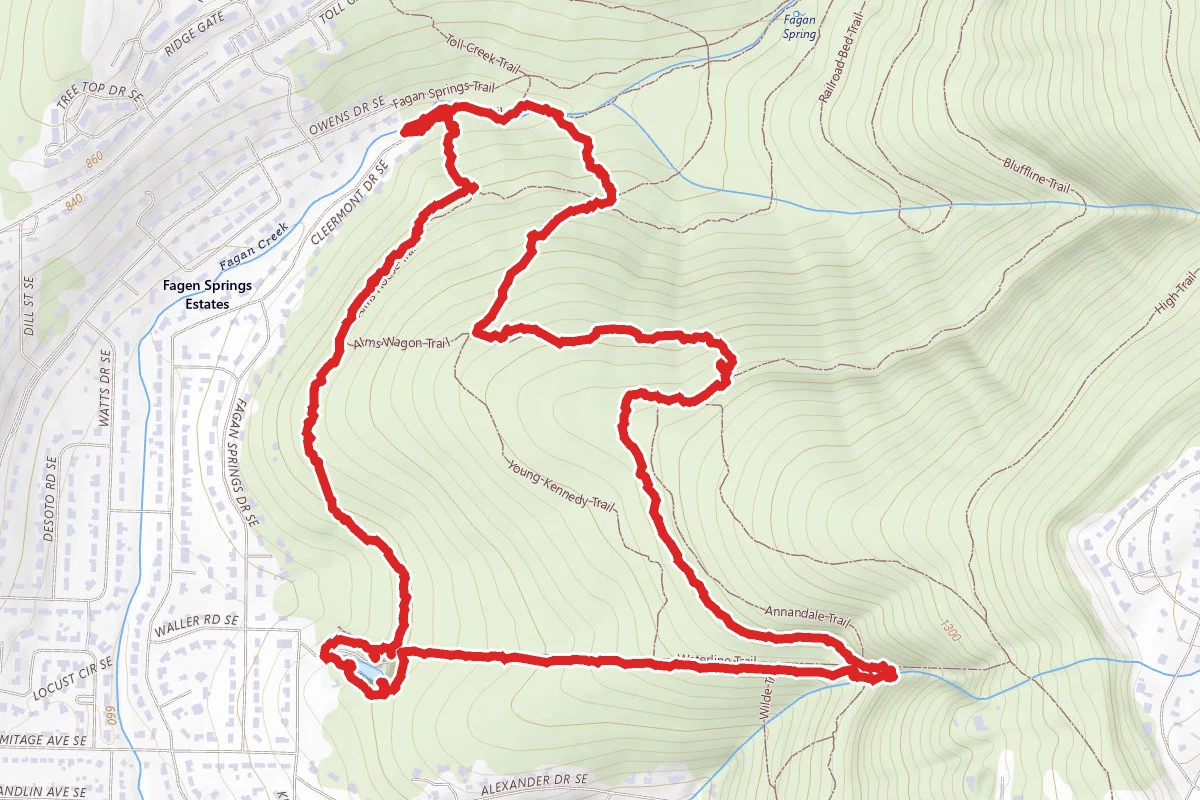 Alms House Trail, Waterline Trail, Wagon Trail, Watts Trail