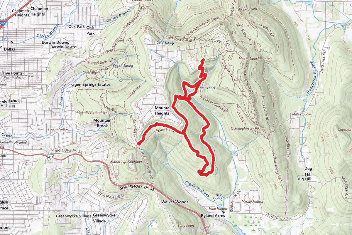Arrowhead to Natural Well Loop route map