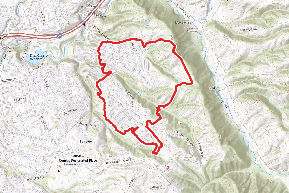 Diamond View, Deer Canyon, Chabot-Garin Regional Trail, Shady Canyon Trail route map