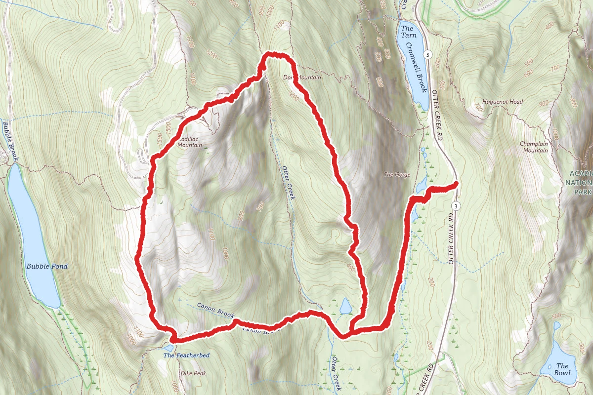 Canon Brook, Cadillac South Ridge and Dorr Mountain South Ridge Trail Loop