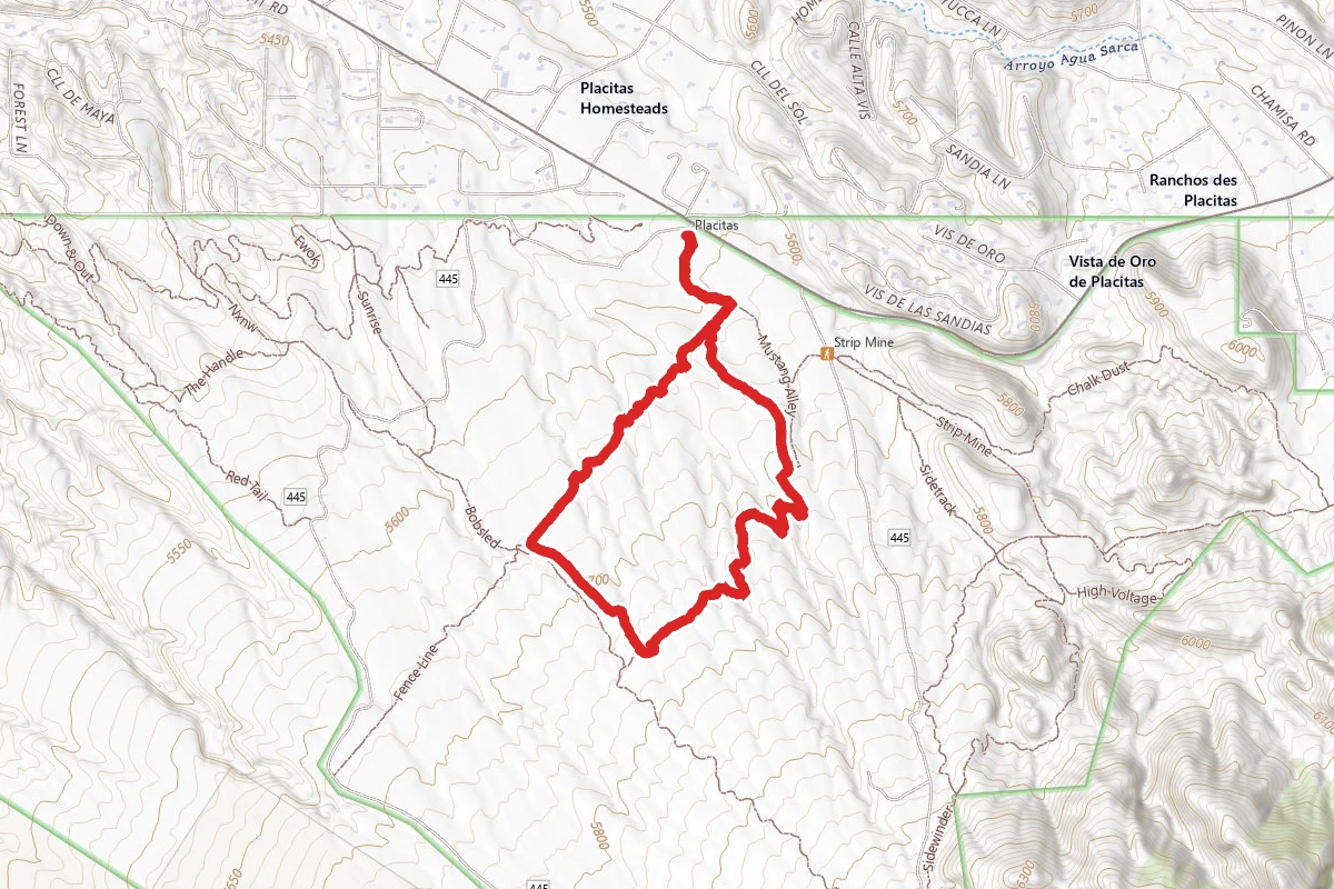 Mustang Alley, Bootleg, Bobsled, and Fence Line Trails Loop
