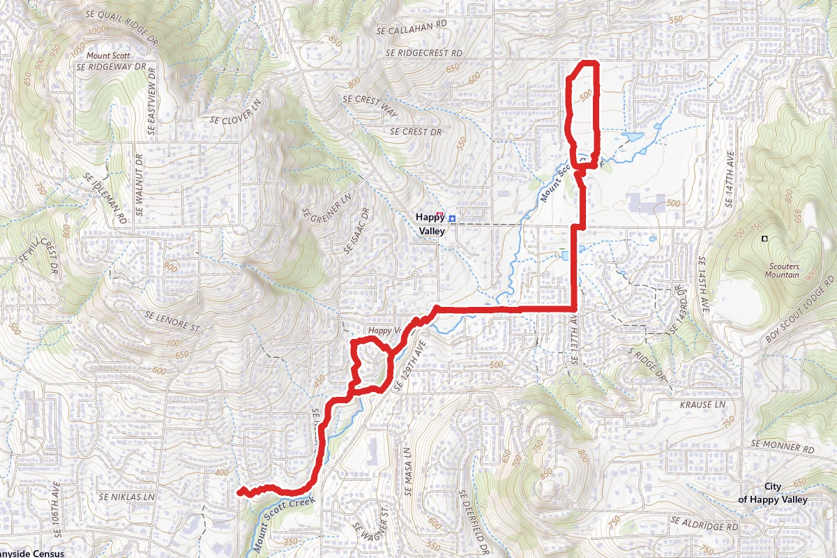Southern Lites Park to Happy Valley Park route map