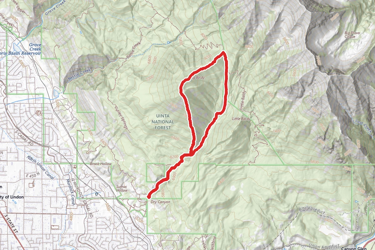 Big Baldy Summit via Dry Canyon Trail Loop route map