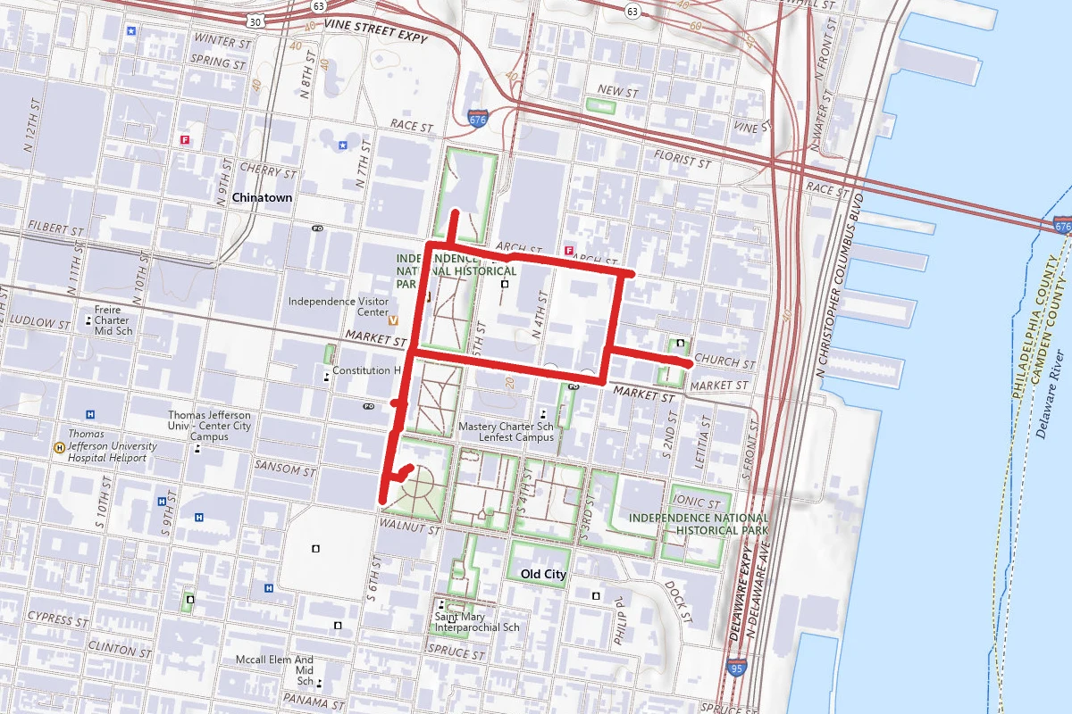 Guide to Historical Philadelphia route map