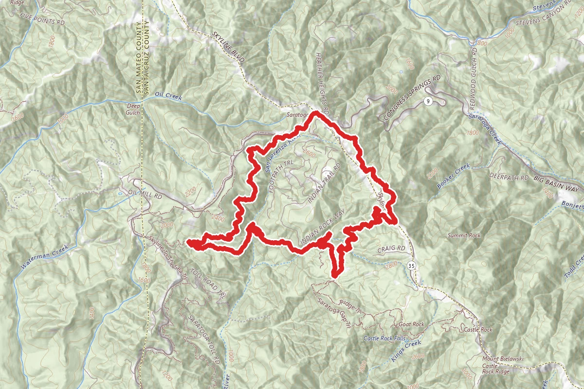 Skyline Trail, Loughry Woods Trail, Travertine Springs, and Saratoga Toll Road