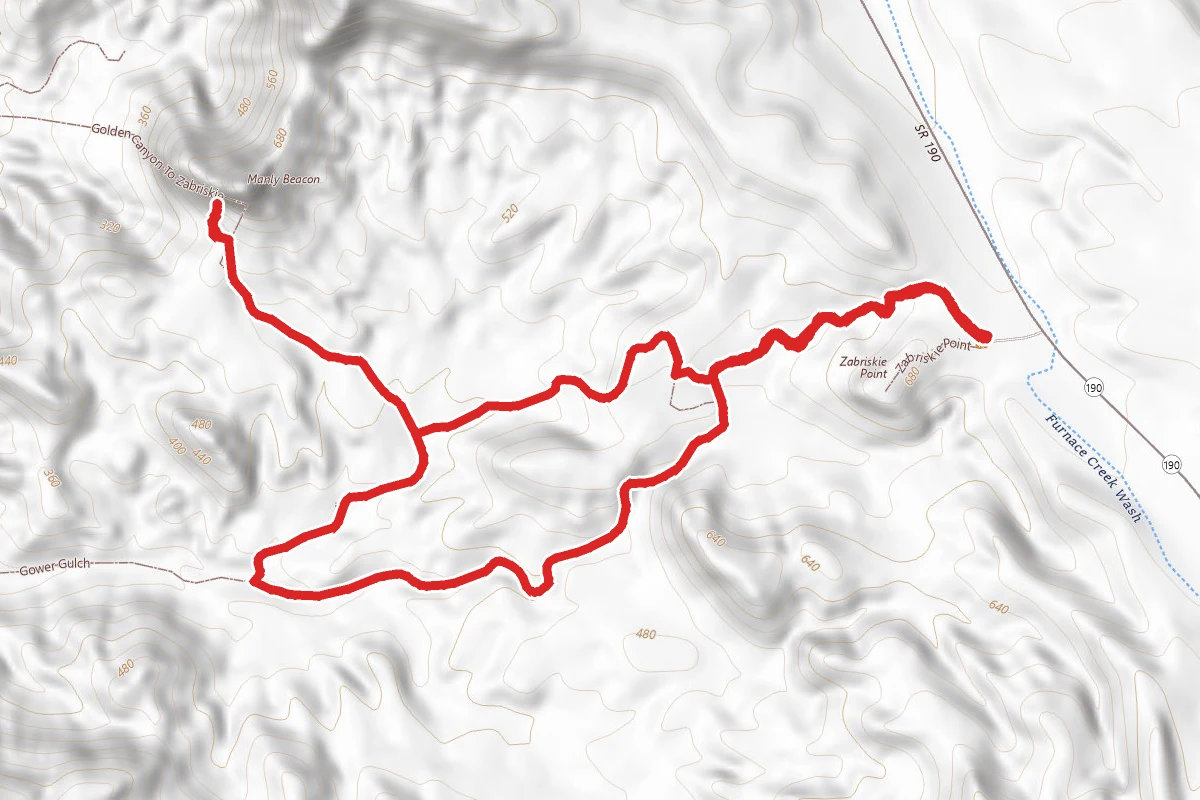 Manly Beacon via Zabriskie Point and Gower Gulch route map
