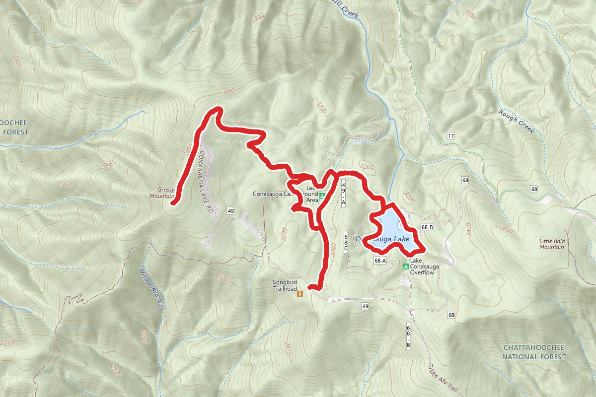 Lake Conasauga, Songbird Trails, Grassy Mountain