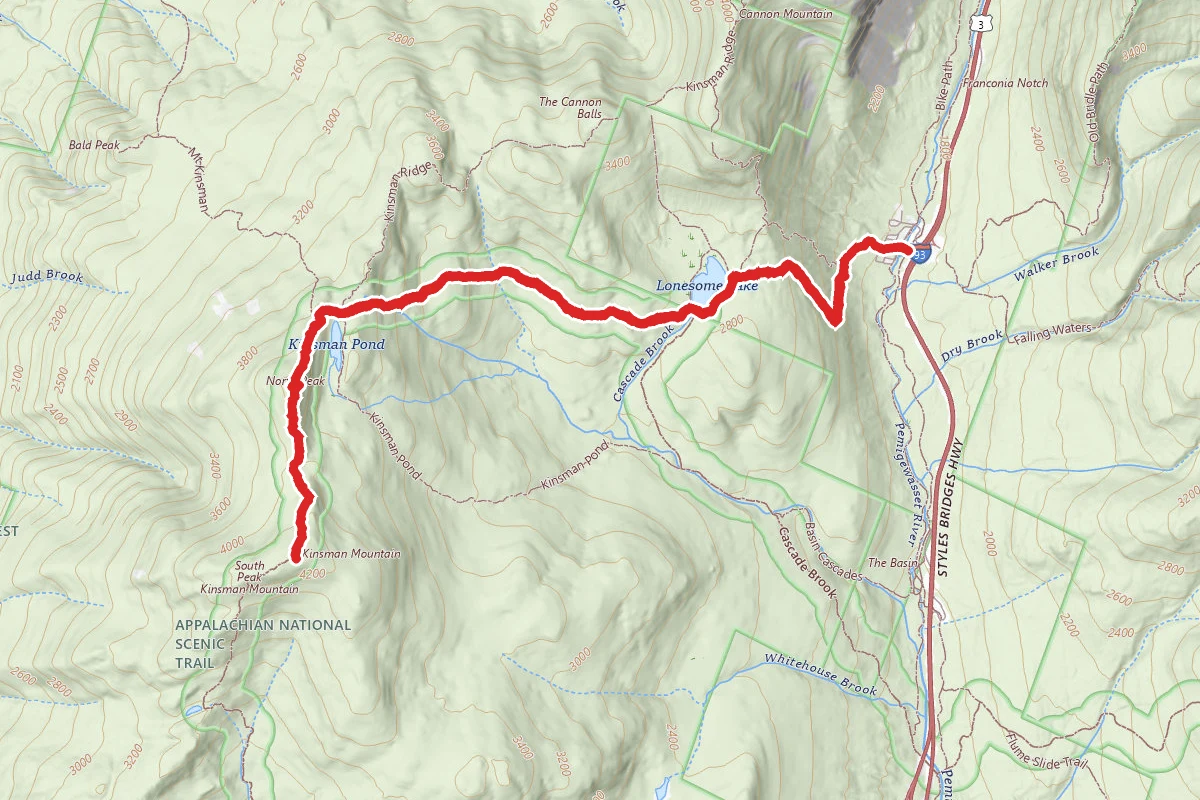 North Kinsman and South Kinsman Trail via Lonesome Lake and Appalachian Trail route map