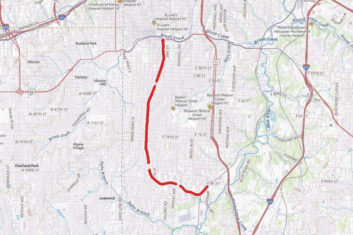 Harry Wiggins Trolley Track Trail route map