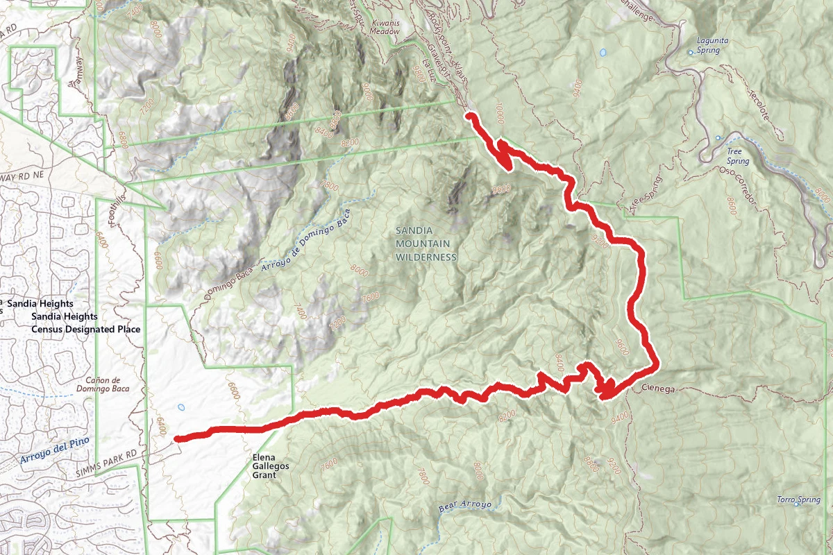 Sandia Crest via Pino Trail #140 and South Crest Trail #130