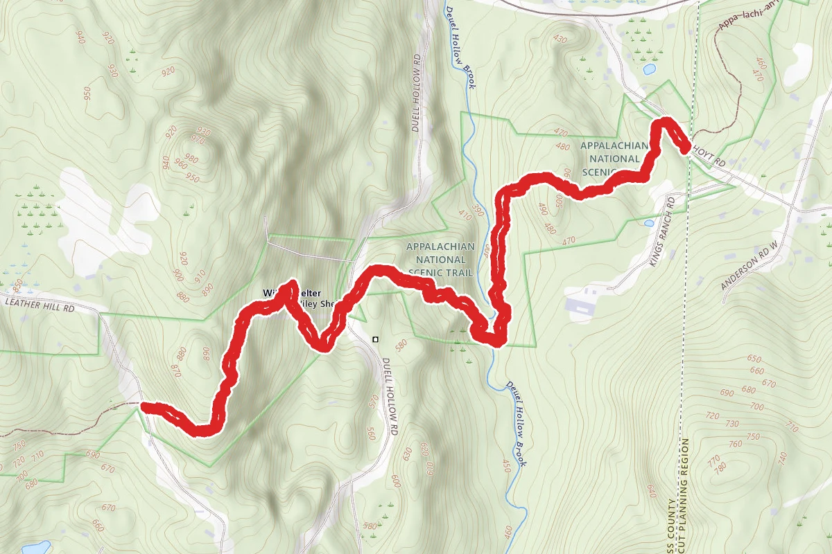 Hoyt Road to Leather Hill Road via Appalachian Trail route map