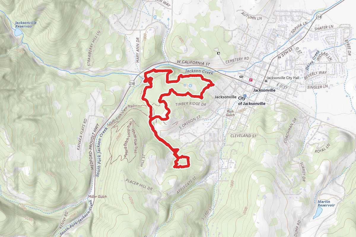 Chinese Diggings and Jacksonville Mine Loop Trail route map