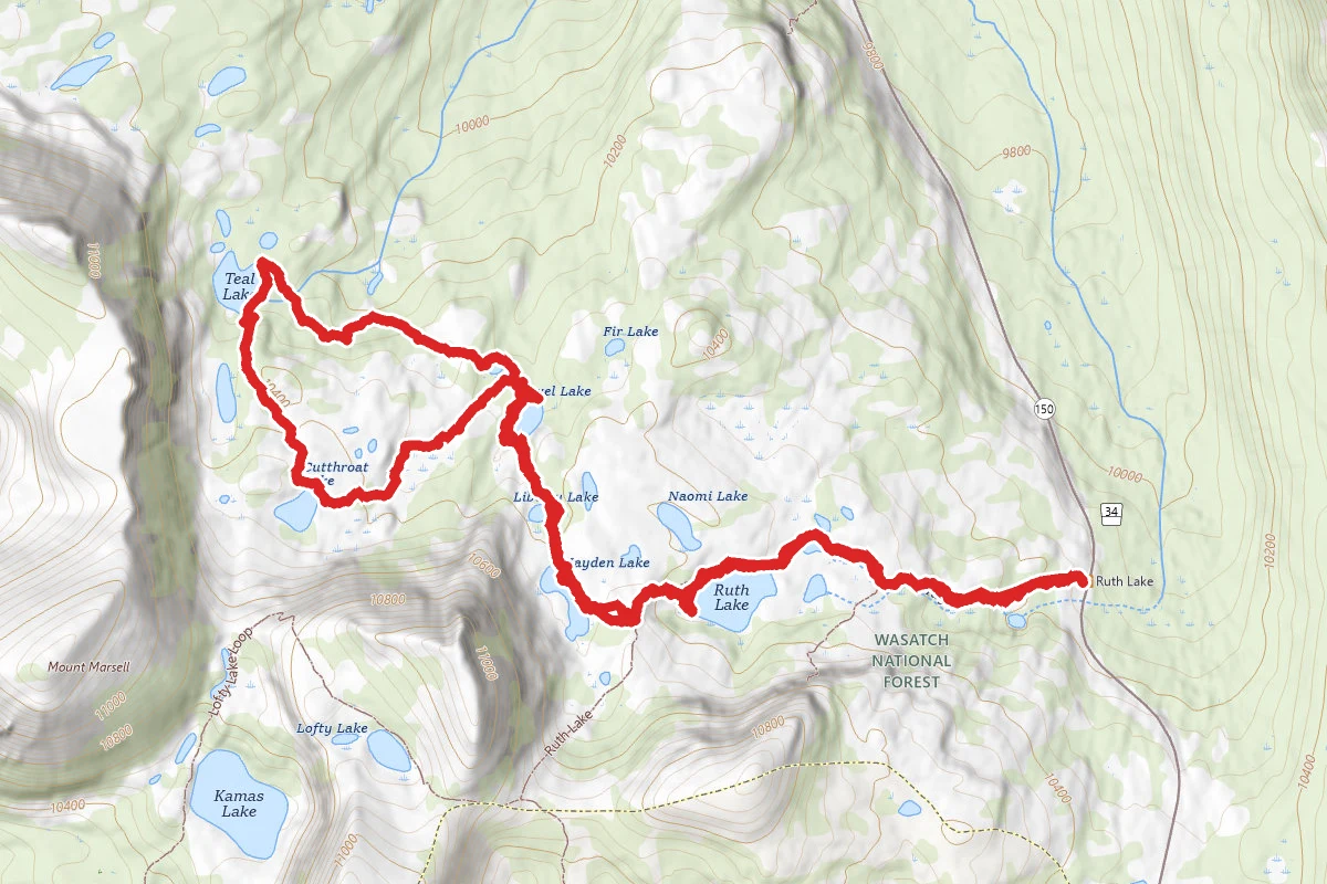 Ruth Lake, Jewel Lake, Cutthroat Lake, and Teal Lake