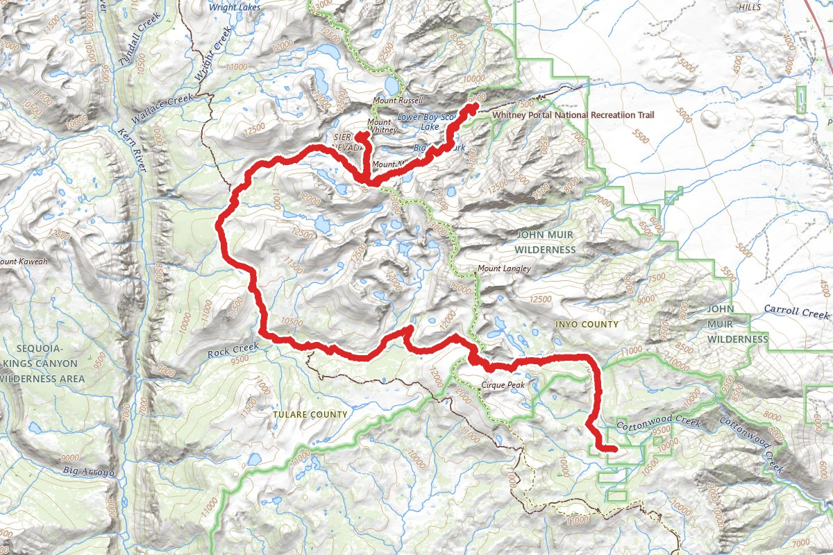 Horseshoe Meadows to Mount Whitney and Whitney Portal Trailhead via New Army Pass