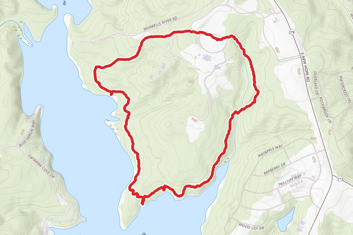Seven Oaks Preserve Trail Loop from Daniel Stowe Botanical Garden route map