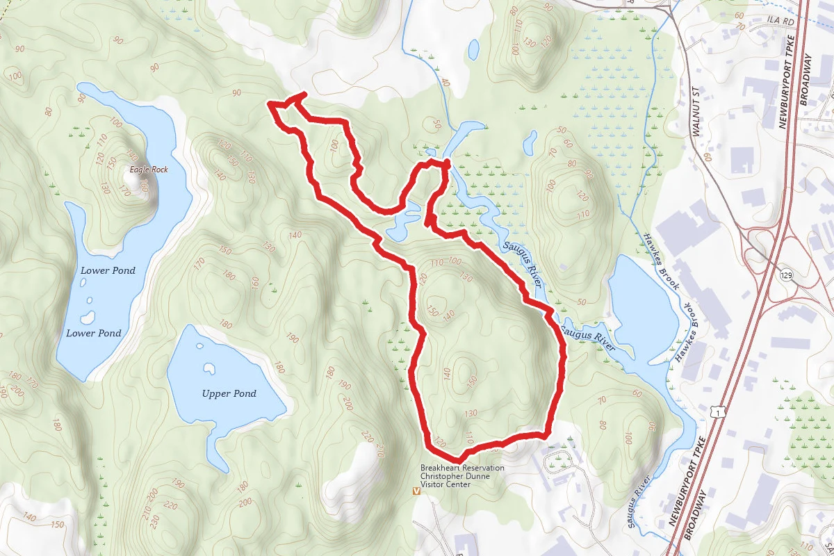 Saugus River Trail to Blue and Yellow Blaze Loop
