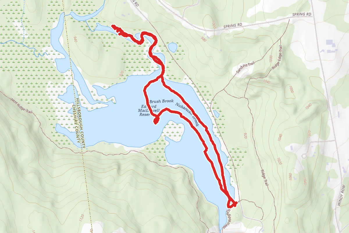 Edward MacDowell Lake route map