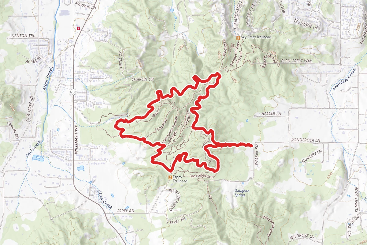 Walker Trail, Outback Loop Trail, Timber Riders Trail, and Zed's Trail Loop