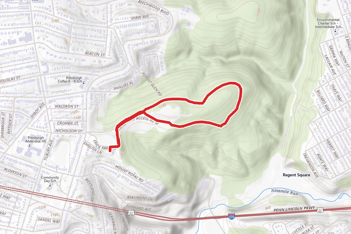 Frick Park Riverview Trail route map