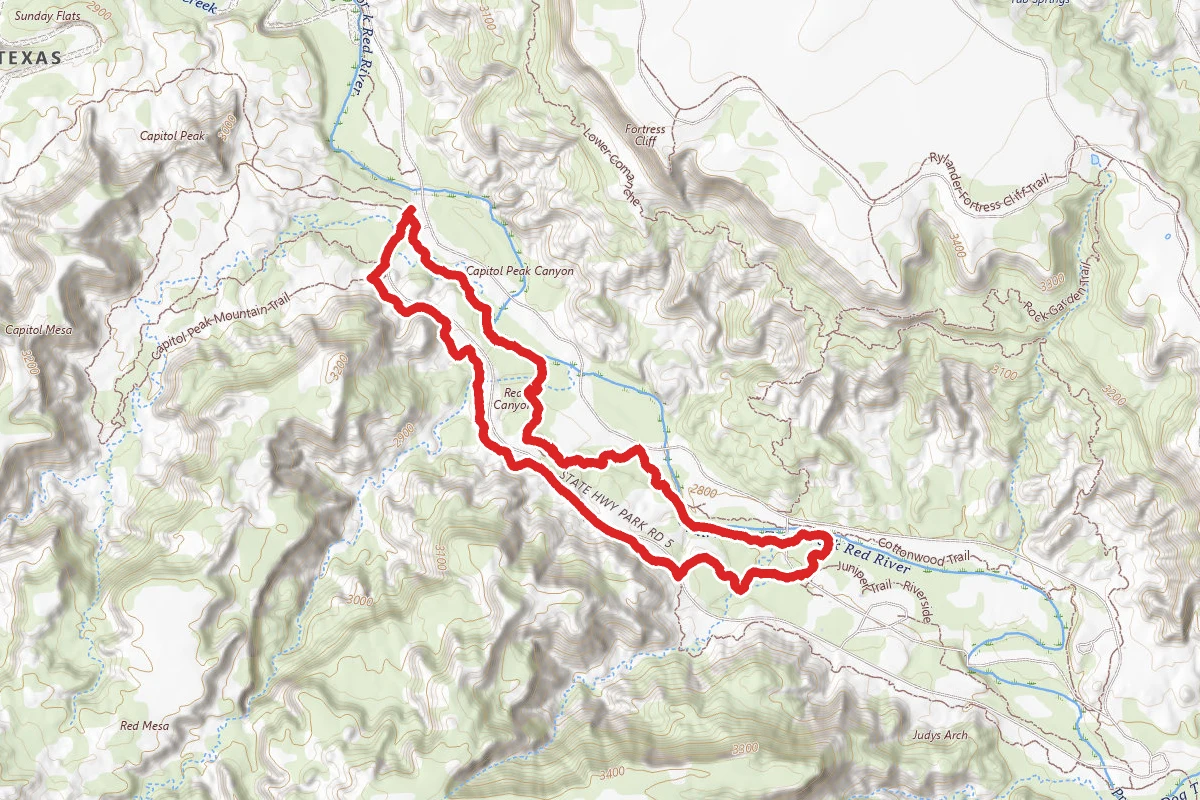 Juniper Cliffside Trail to Sunflower Trail Loop route map