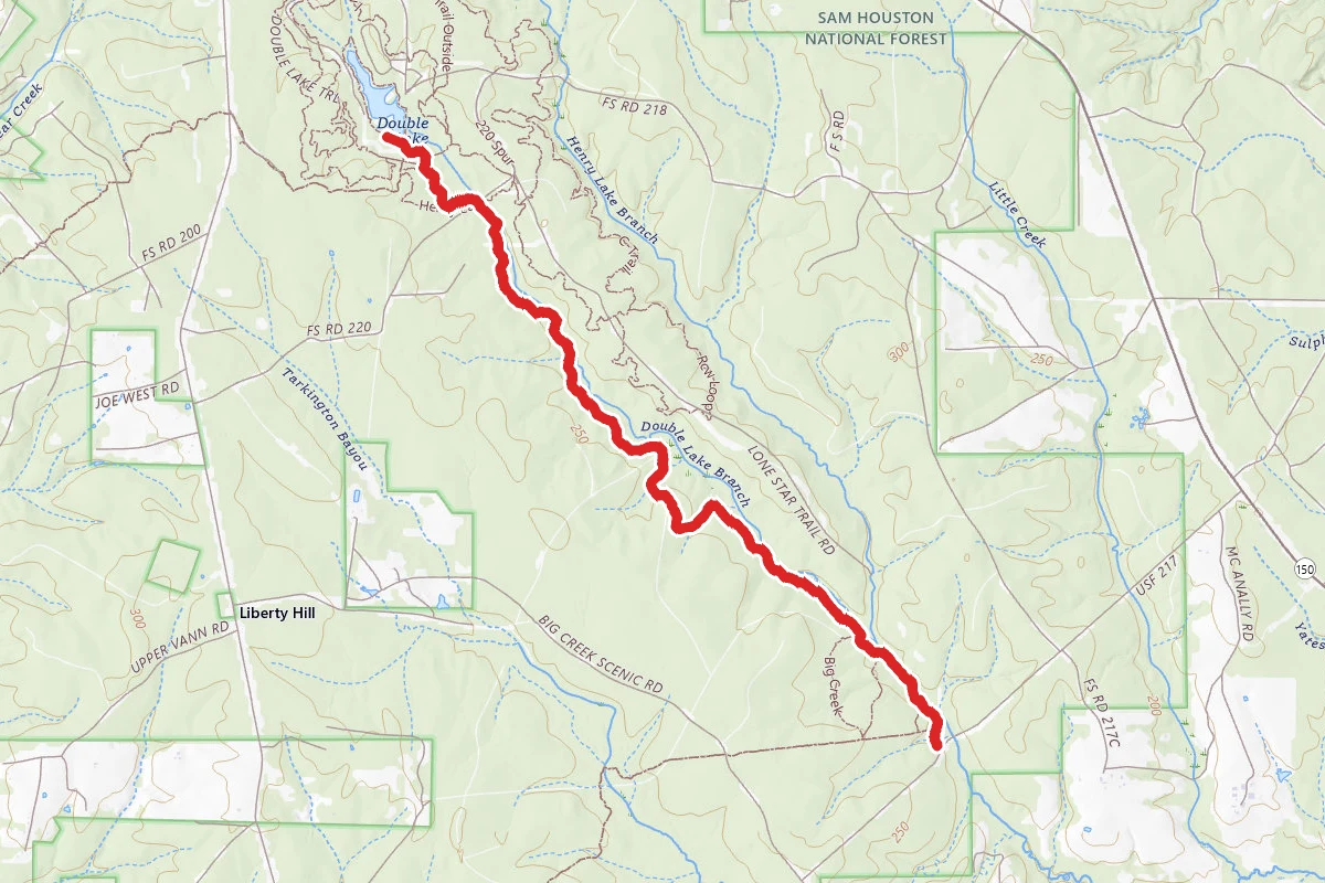 Lone Star Hiking Trail from Double Lake Recreation Area