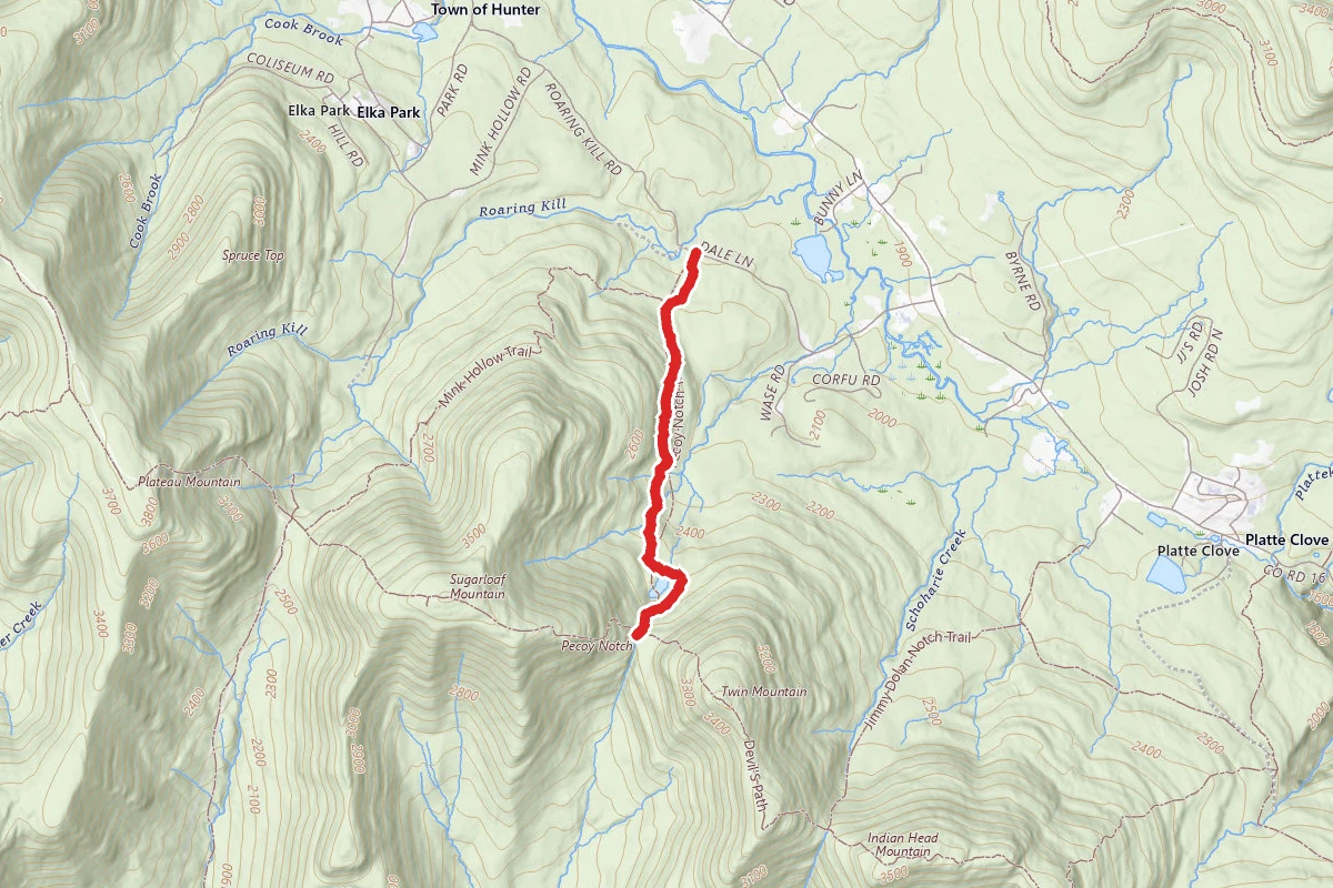 Pecoy Notch Trail route map