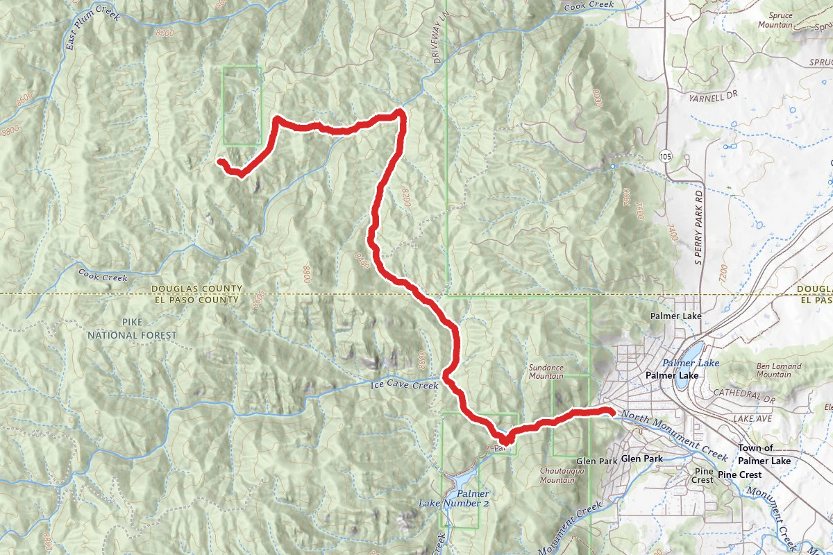 Harrison Plane Crash Site via Ice Cave Trail route map