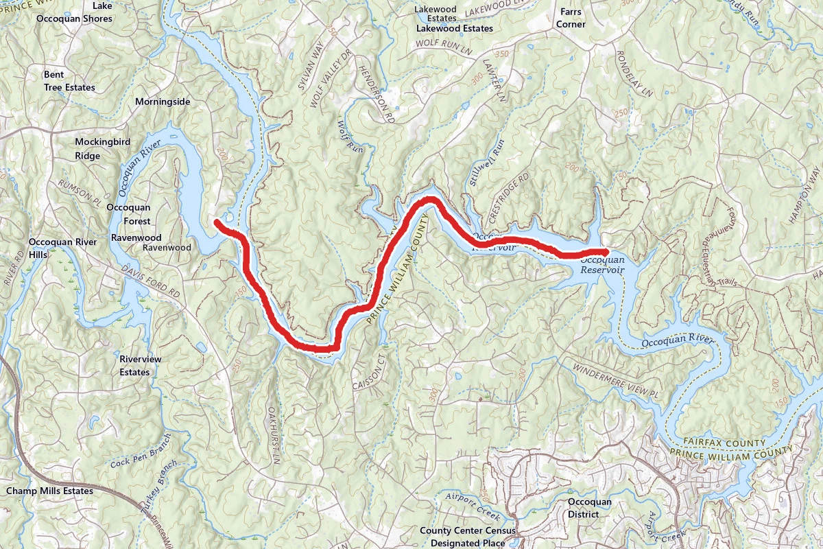 Occoquan River Paddle Route route map