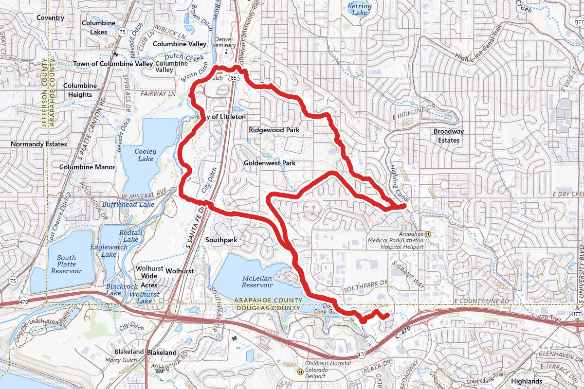 Highline Canal Trail, Lee Gulch Trail, Platte River Trail, and Mineral Avenue Trail
