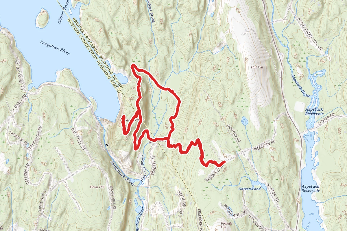 Blue and White Trail to Pop Mountain to Red Trail Loop