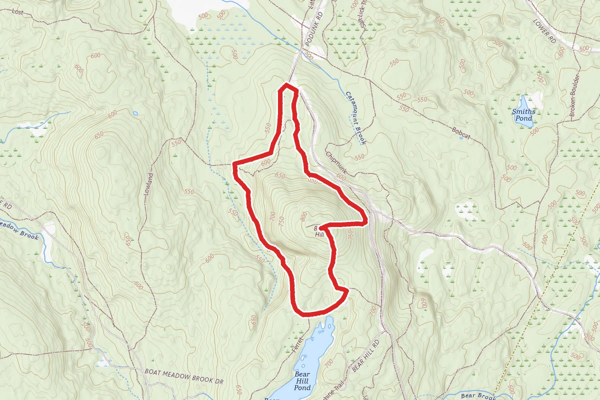 Hedgehog Ledge to Bear Hill Summit route map