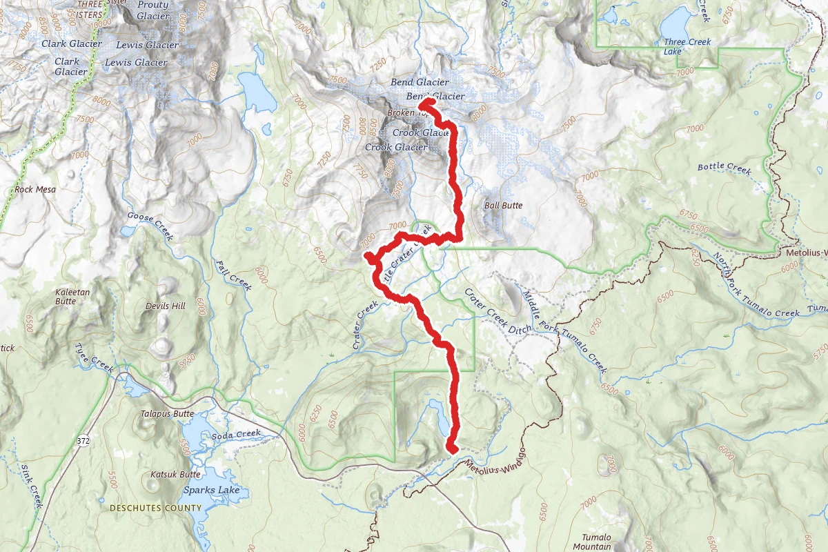 Broken Top Trail to No Name Lake and Bend Glacier