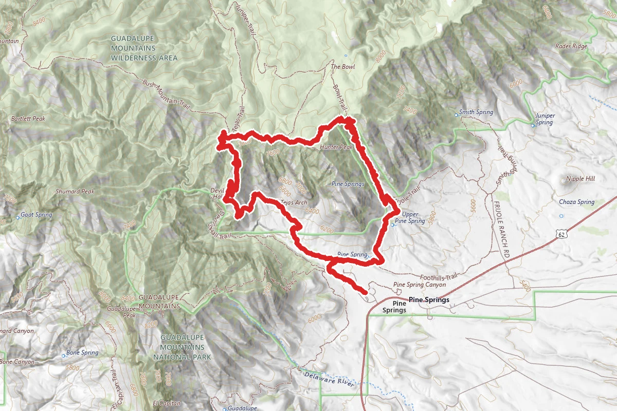 Tejas and Bear Canyon Loop to the Bowl Trail
