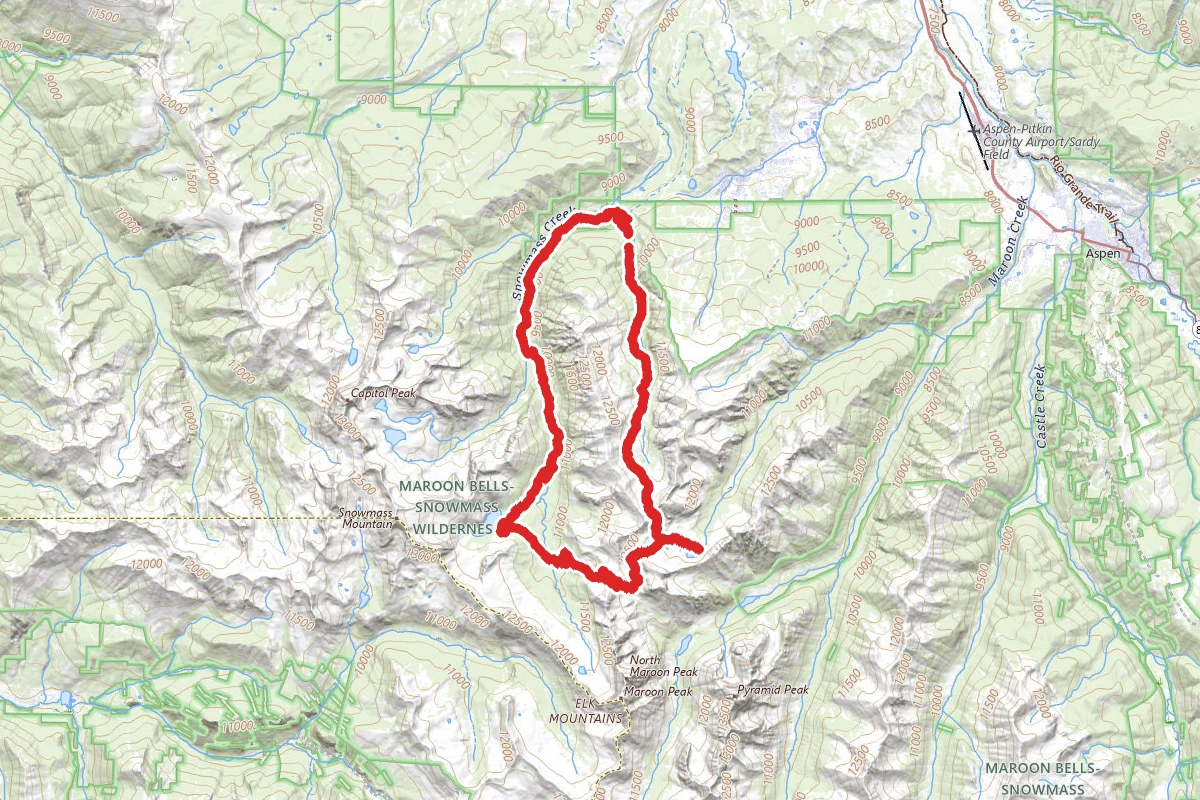 Maroon Snowmass Trail to Willow Lake Trail to East Maroon Trail Loop