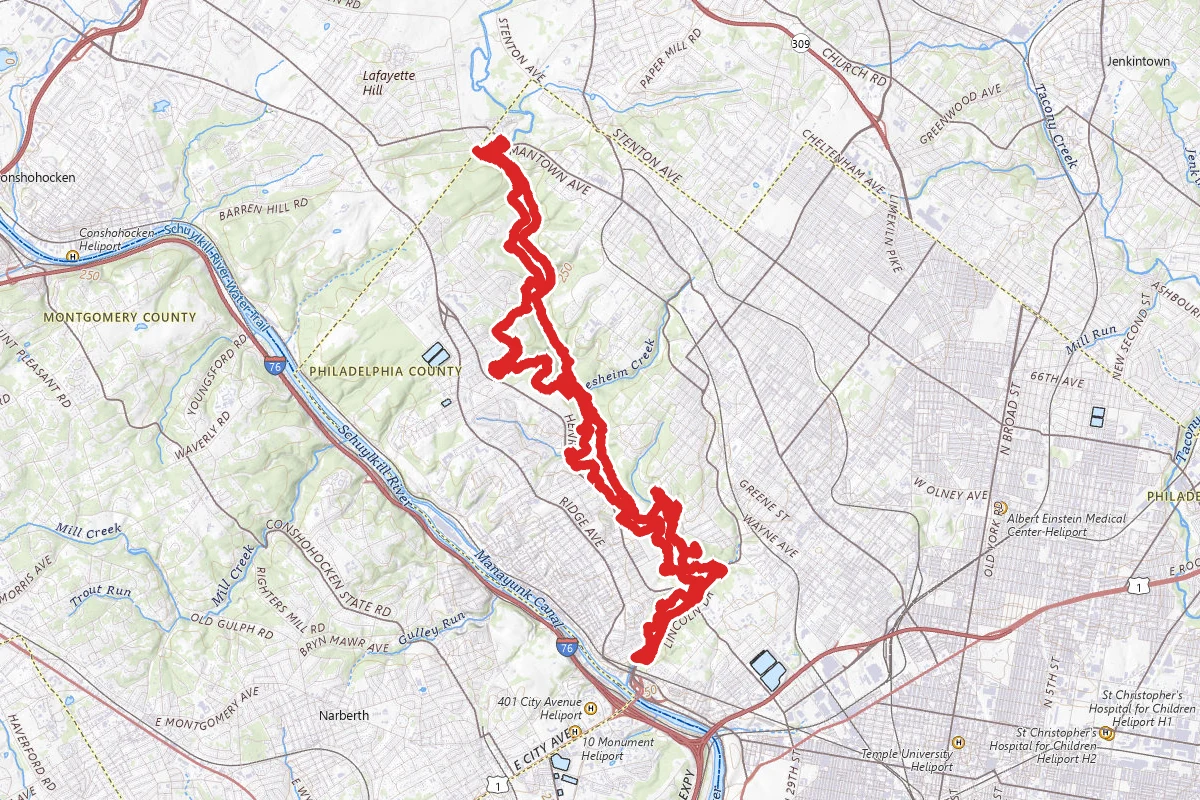 Orange Trail - Yellow Trail - Wissahickon Bikeway