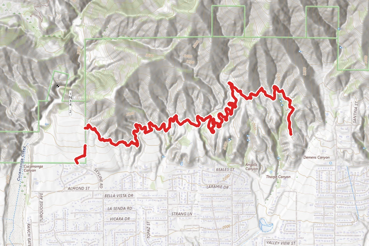Cucamonga Canyon Trail route map