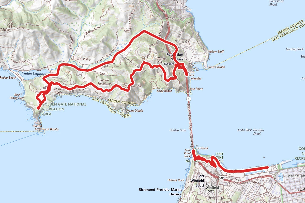Crissy Field to Marin Headlands via Golden Gate Bridge