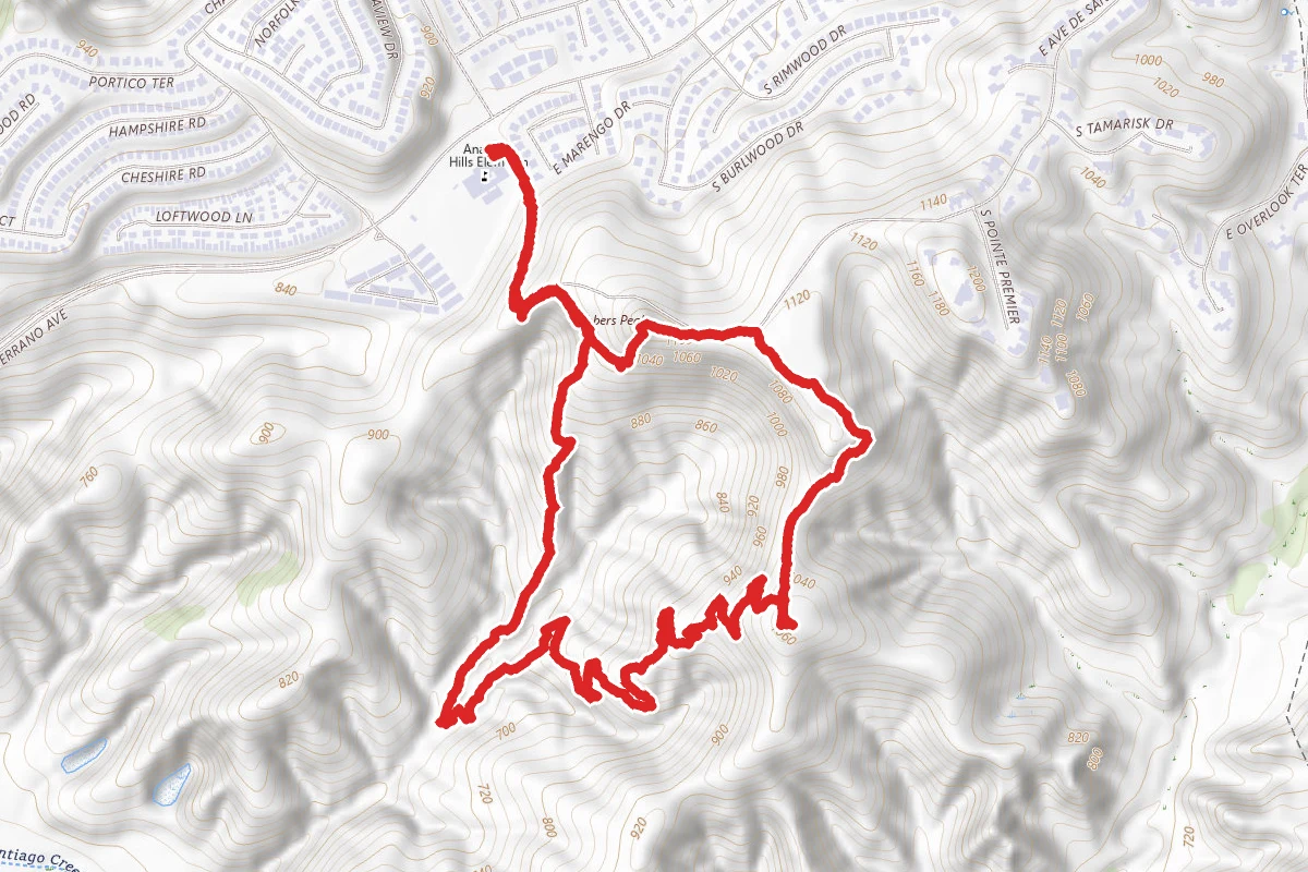 The Rock Trail in Anaheim Hills route map