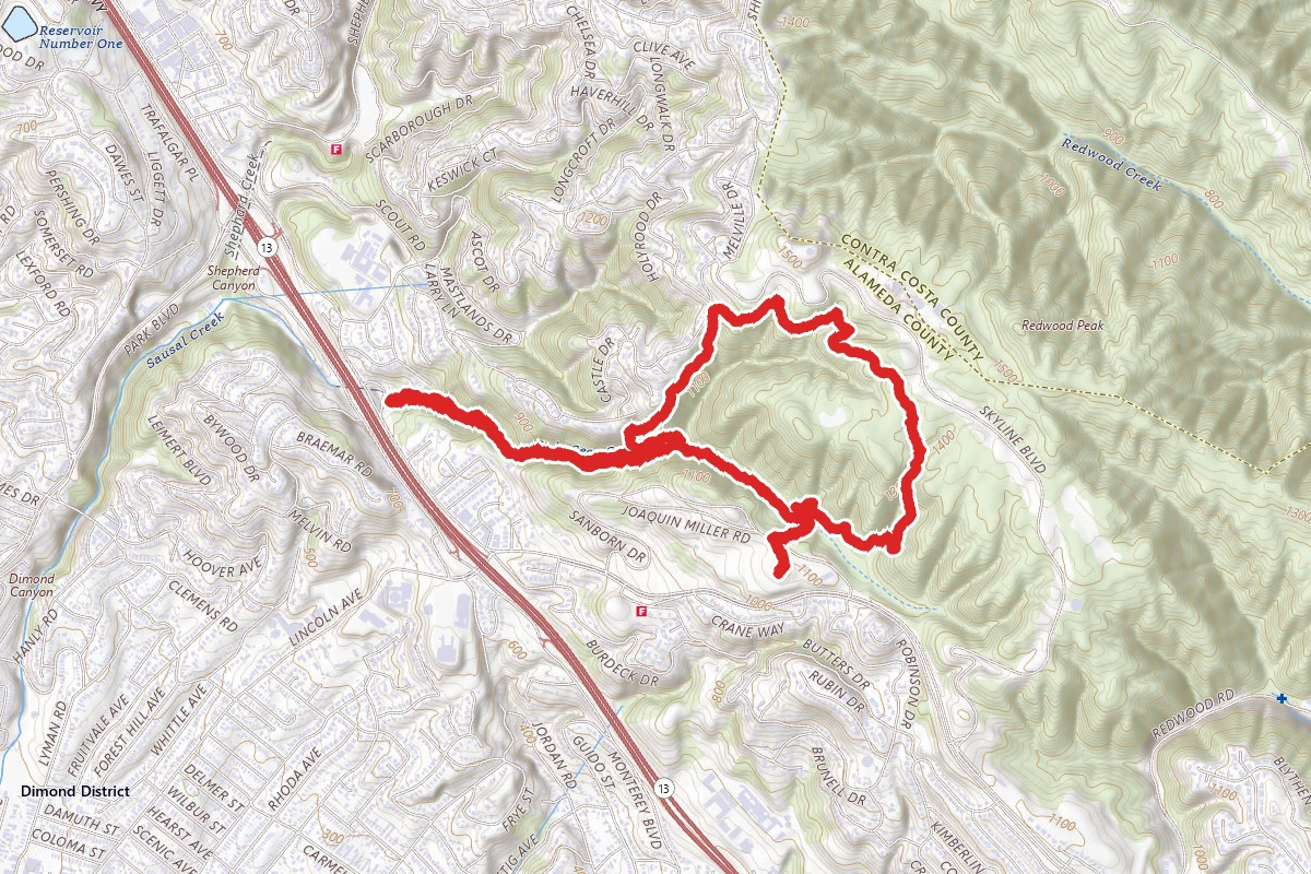 Sinawik, Palos Colorados, Castle Park, Fern Ravine, and Sunset Loop
